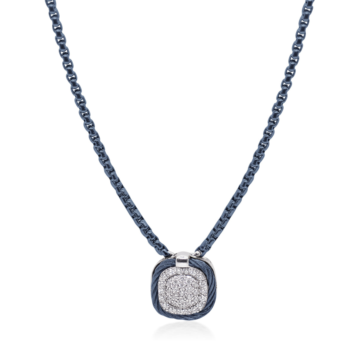 ALOR Square Pave Double Frame Necklace