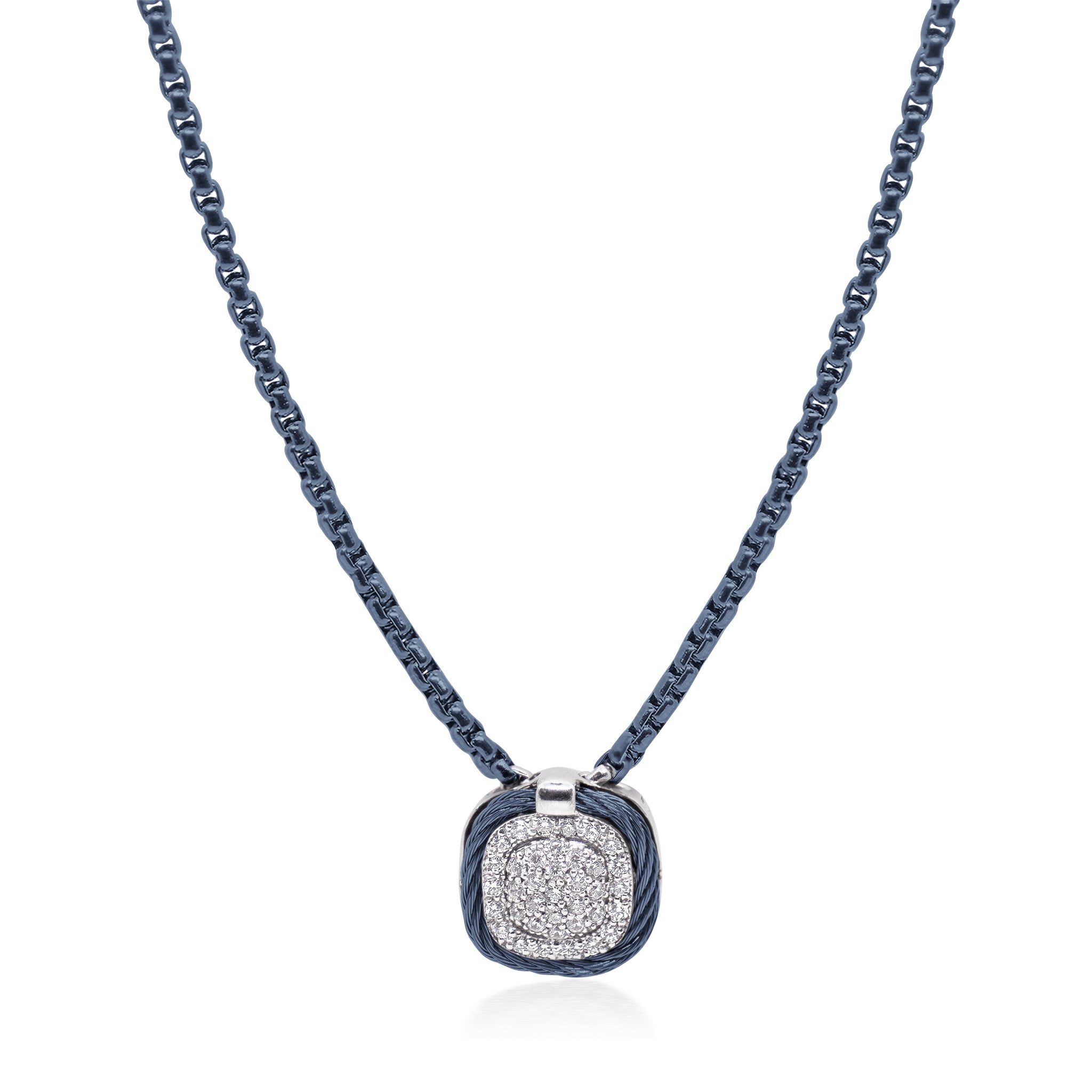 ALOR Square Pave Double Frame Necklace
