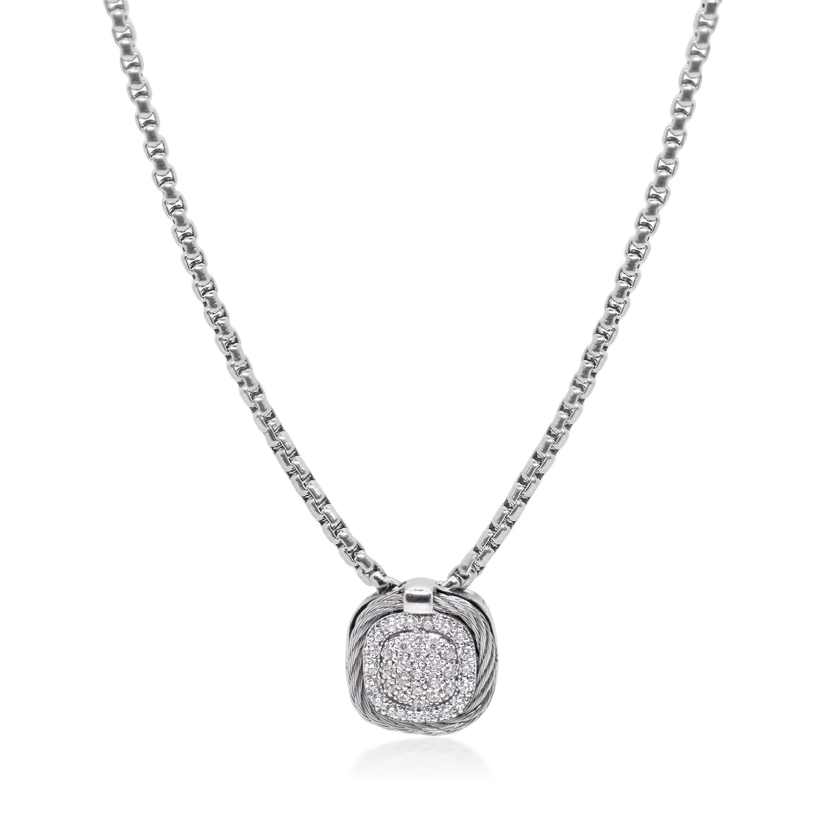 ALOR Square Pave Double Frame Necklace
