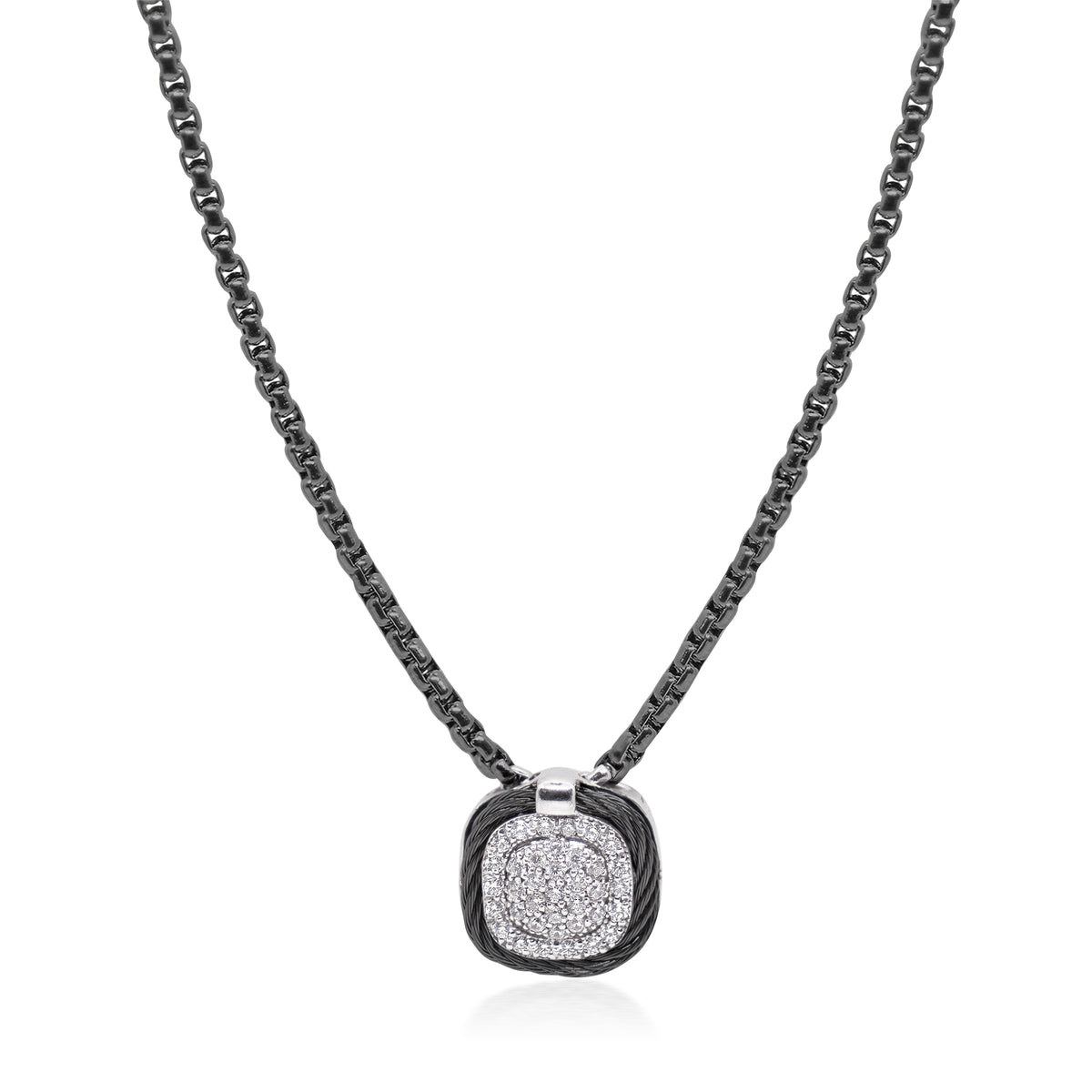 ALOR Square Pave Double Frame Necklace