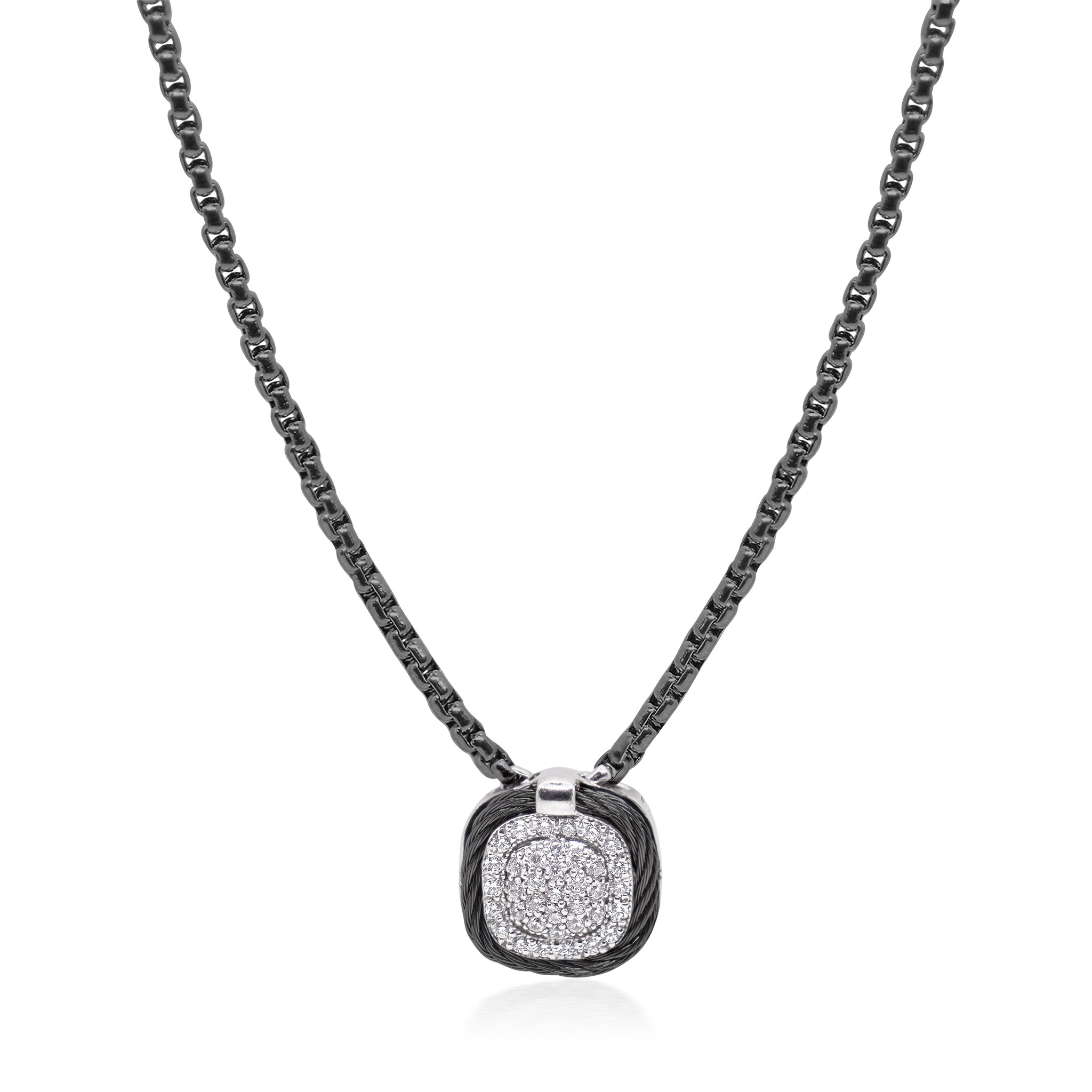 ALOR Square Pave Double Frame Necklace