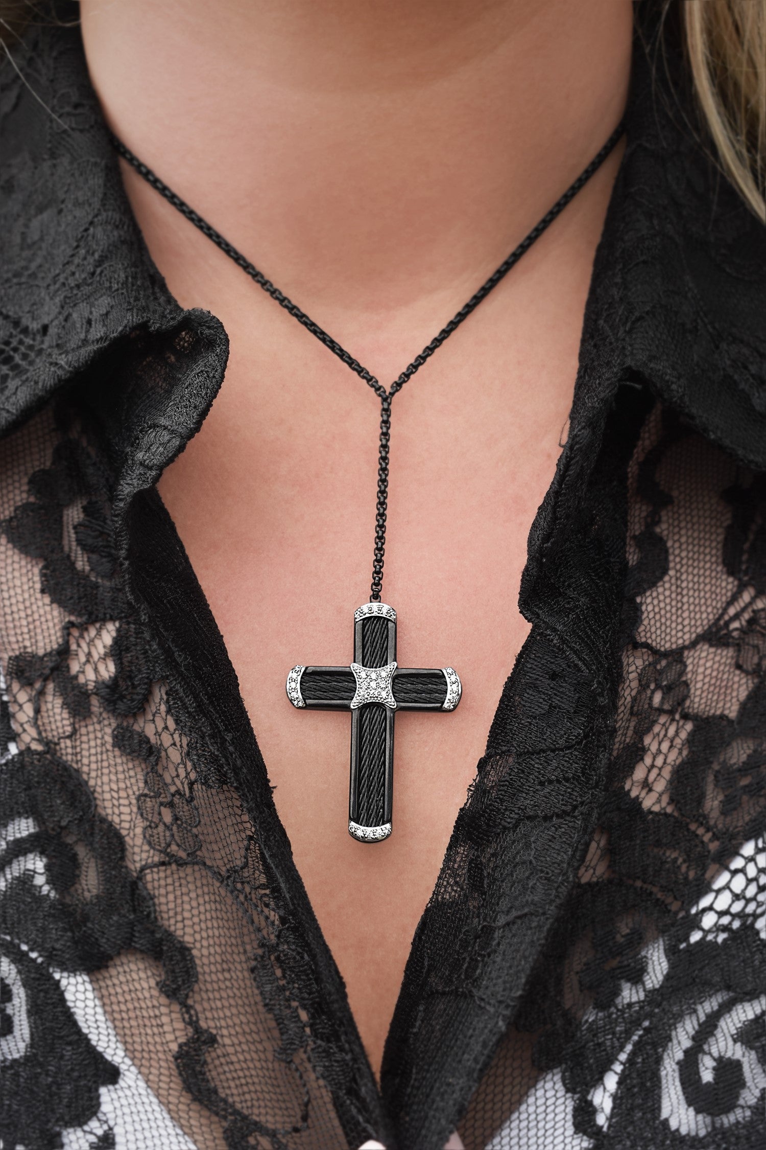 ALOR "WY" Cross Lariat Necklace