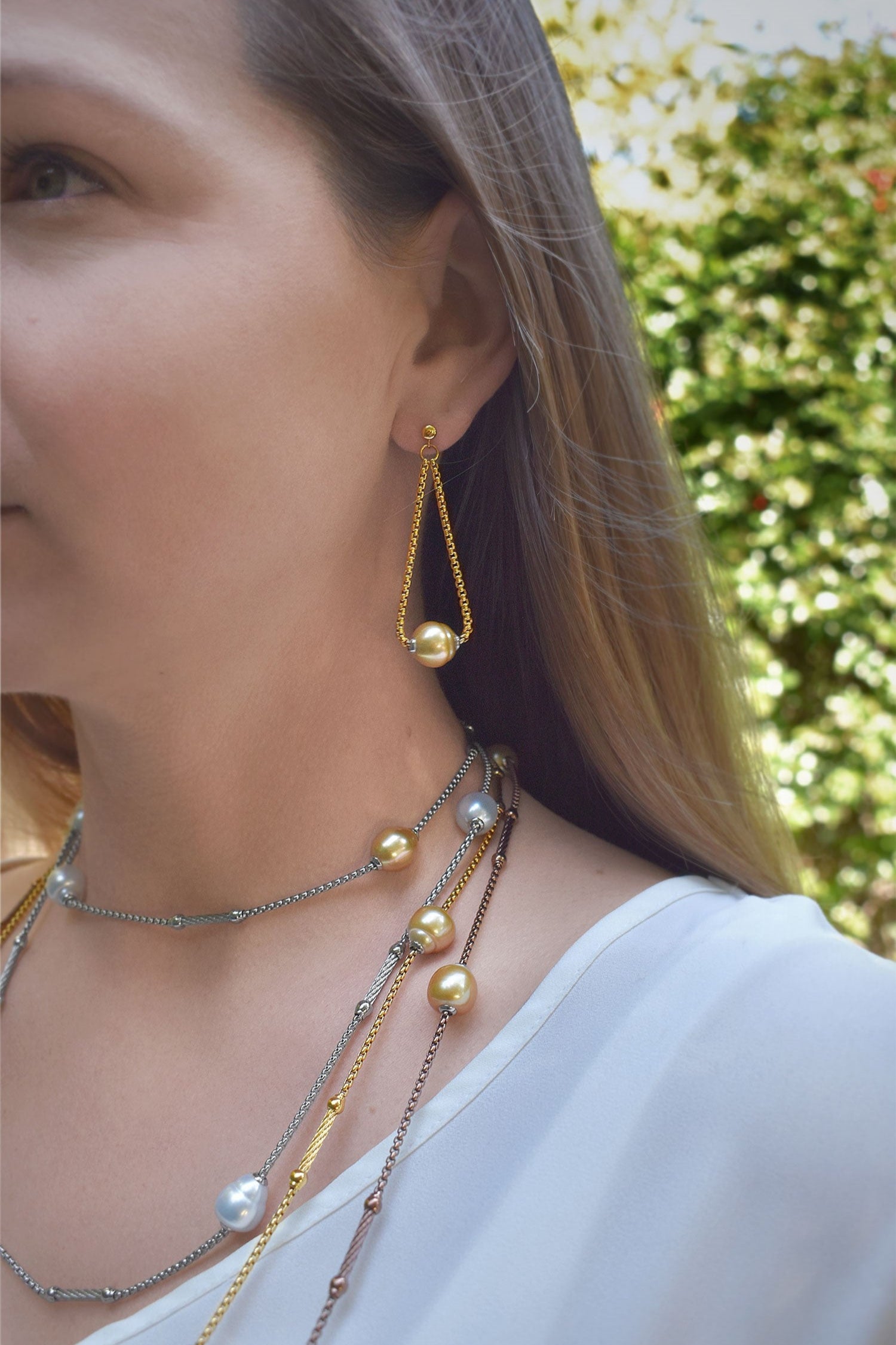 ALOR South Sea Pearl Chain Earrings