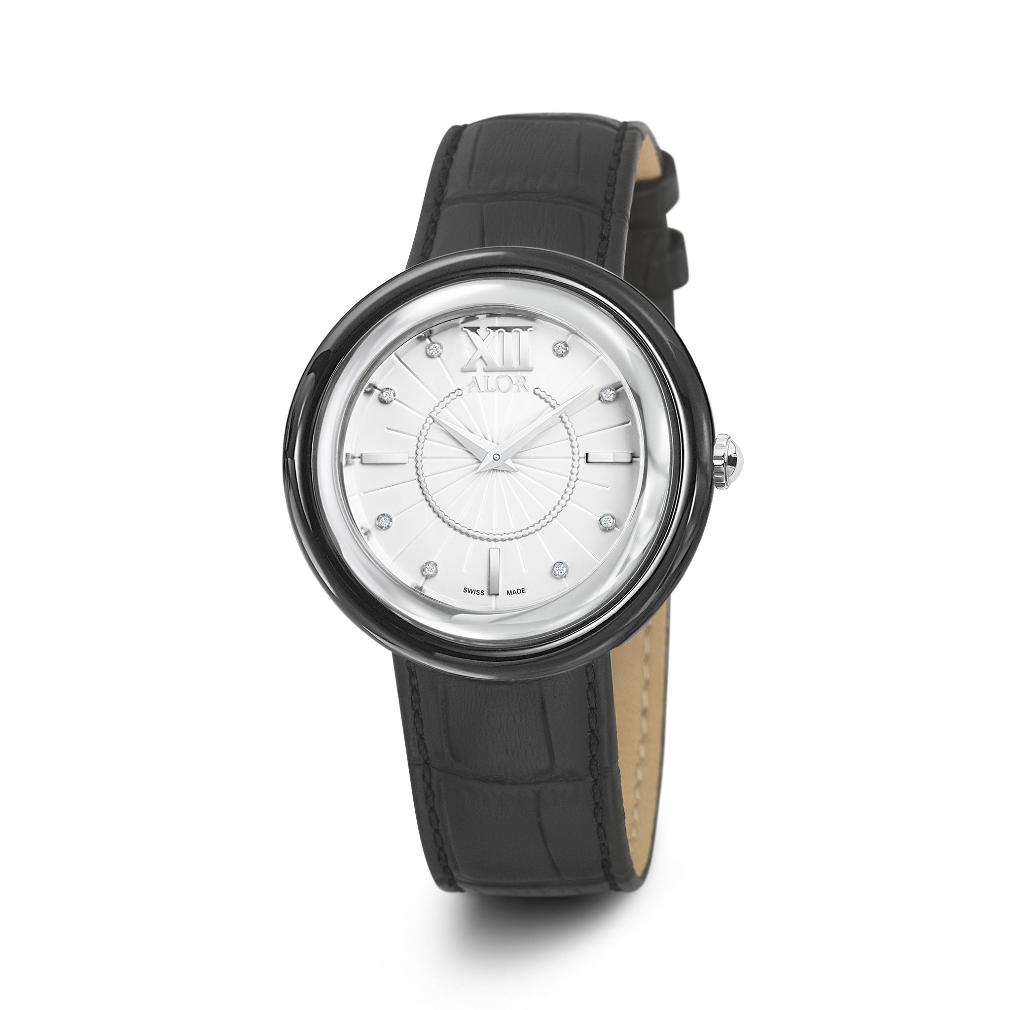 ALOR Leather Strap Diamond Watch