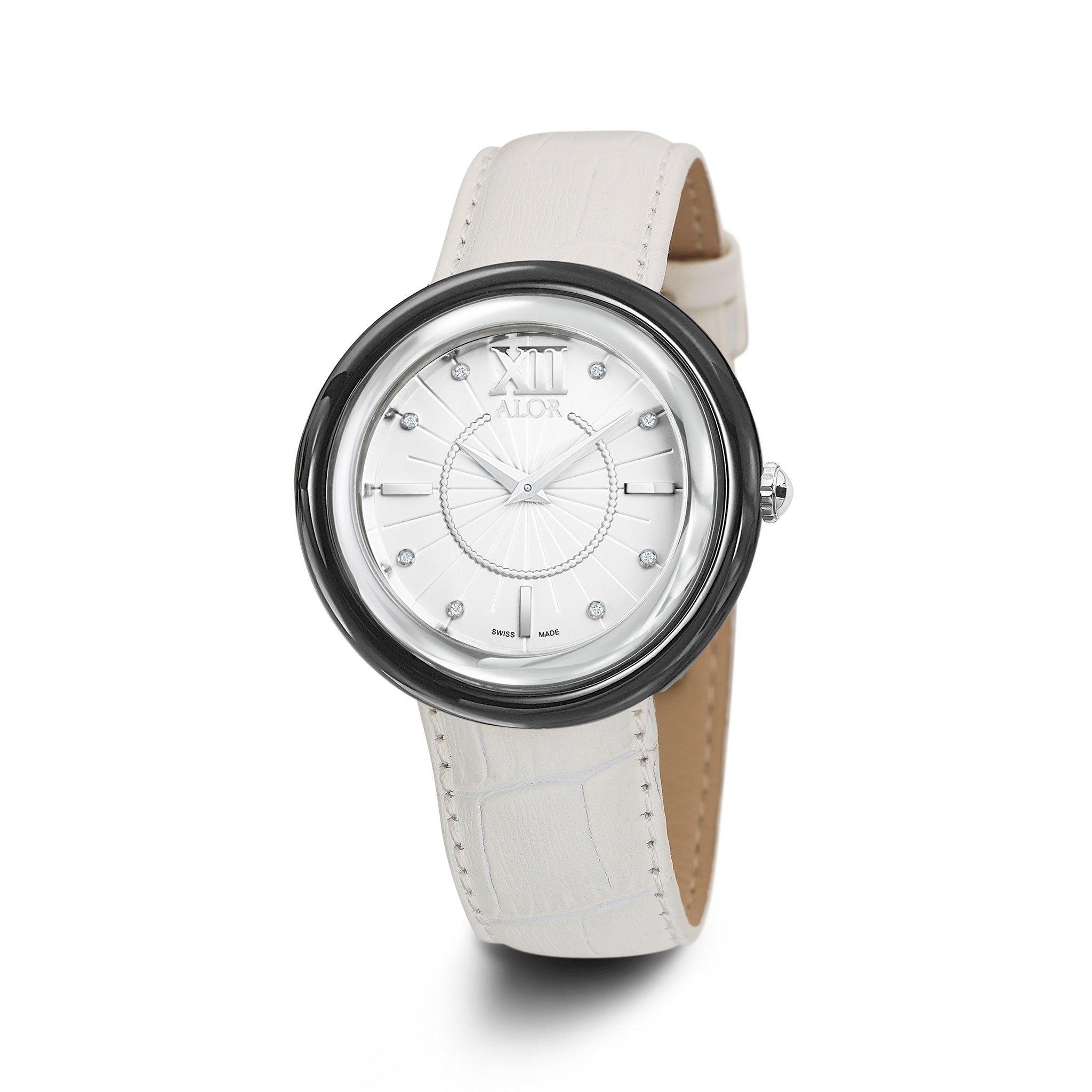 ALOR Leather Strap Diamond Watch