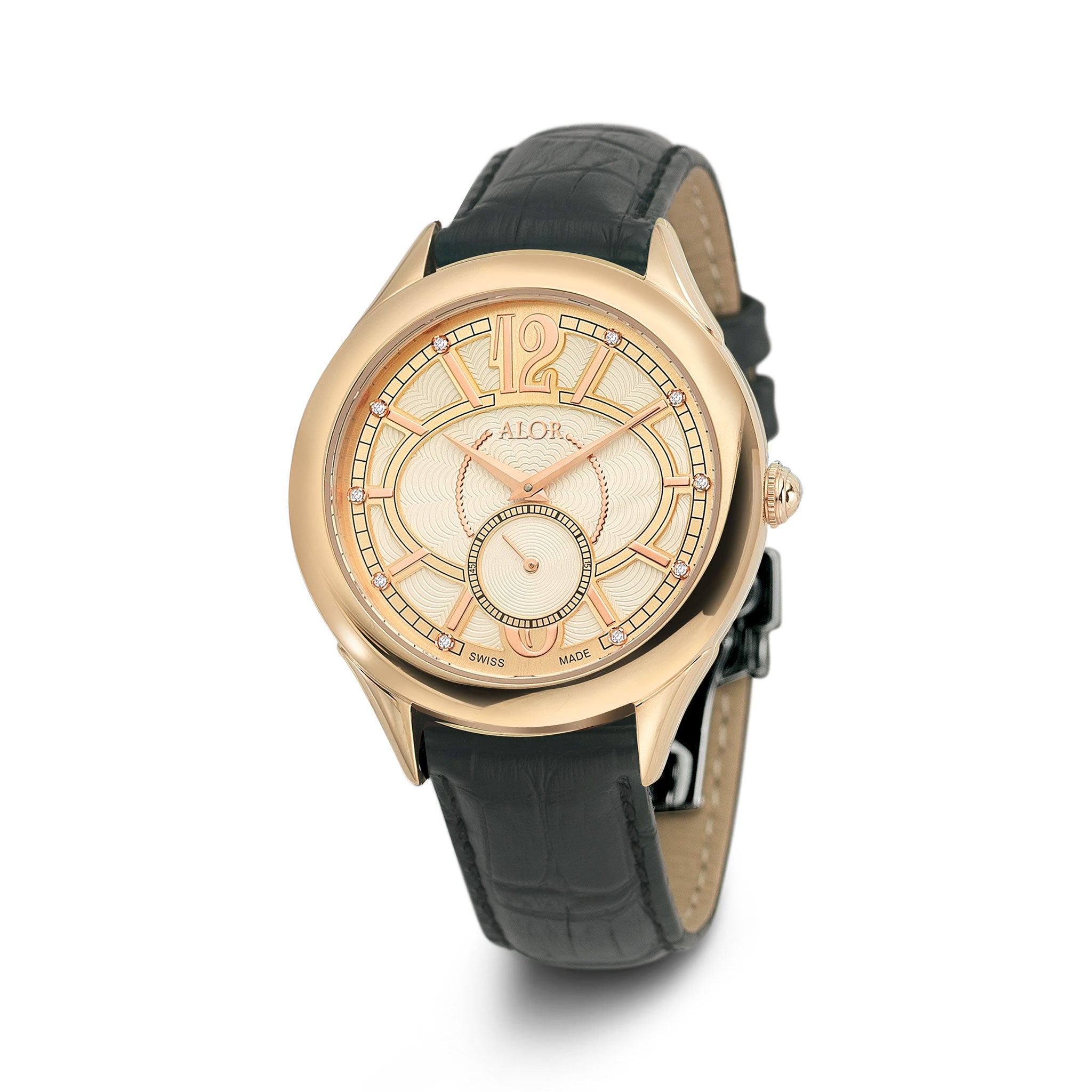 ALOR Leather Strap Diamond Watch