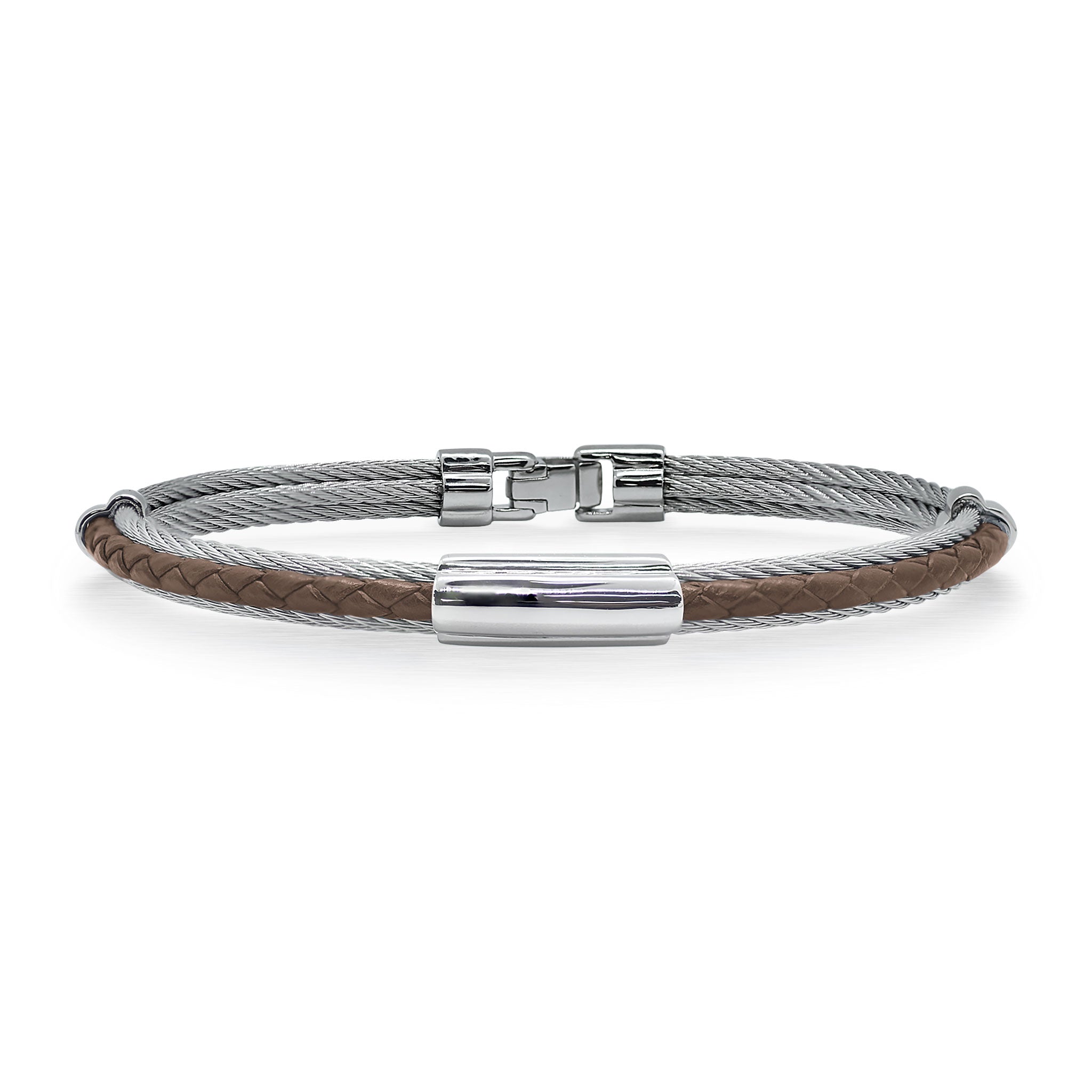 ALOR Men's Leather Slim Station Bracelet