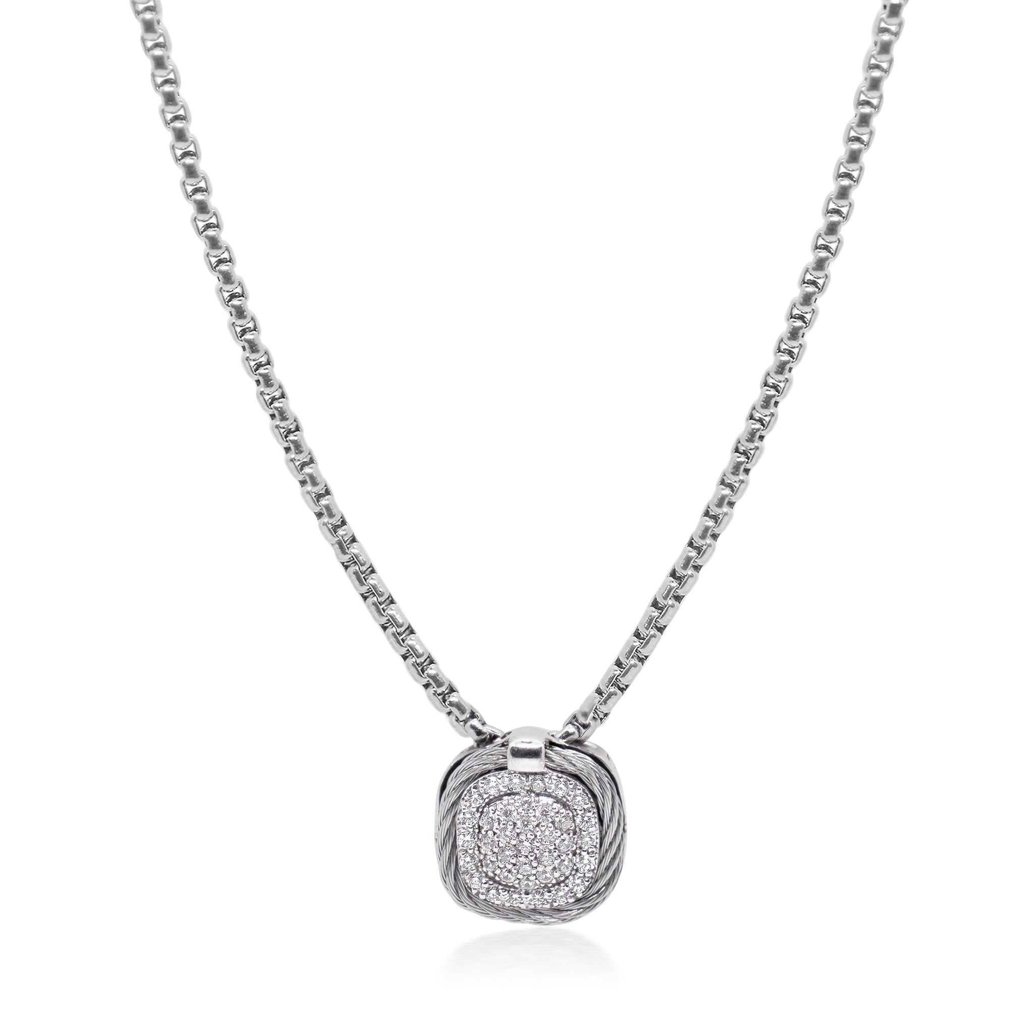ALOR Square Pave Double Frame Necklace