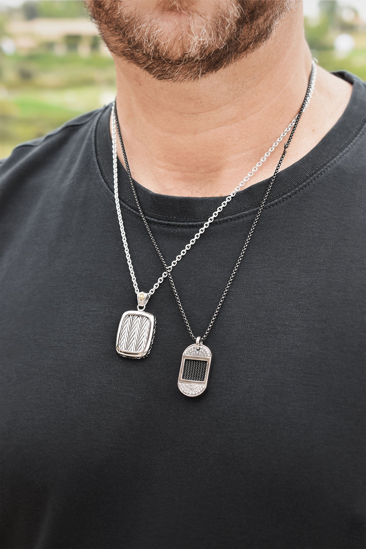 ALOR Men's Large ID Tag Necklace