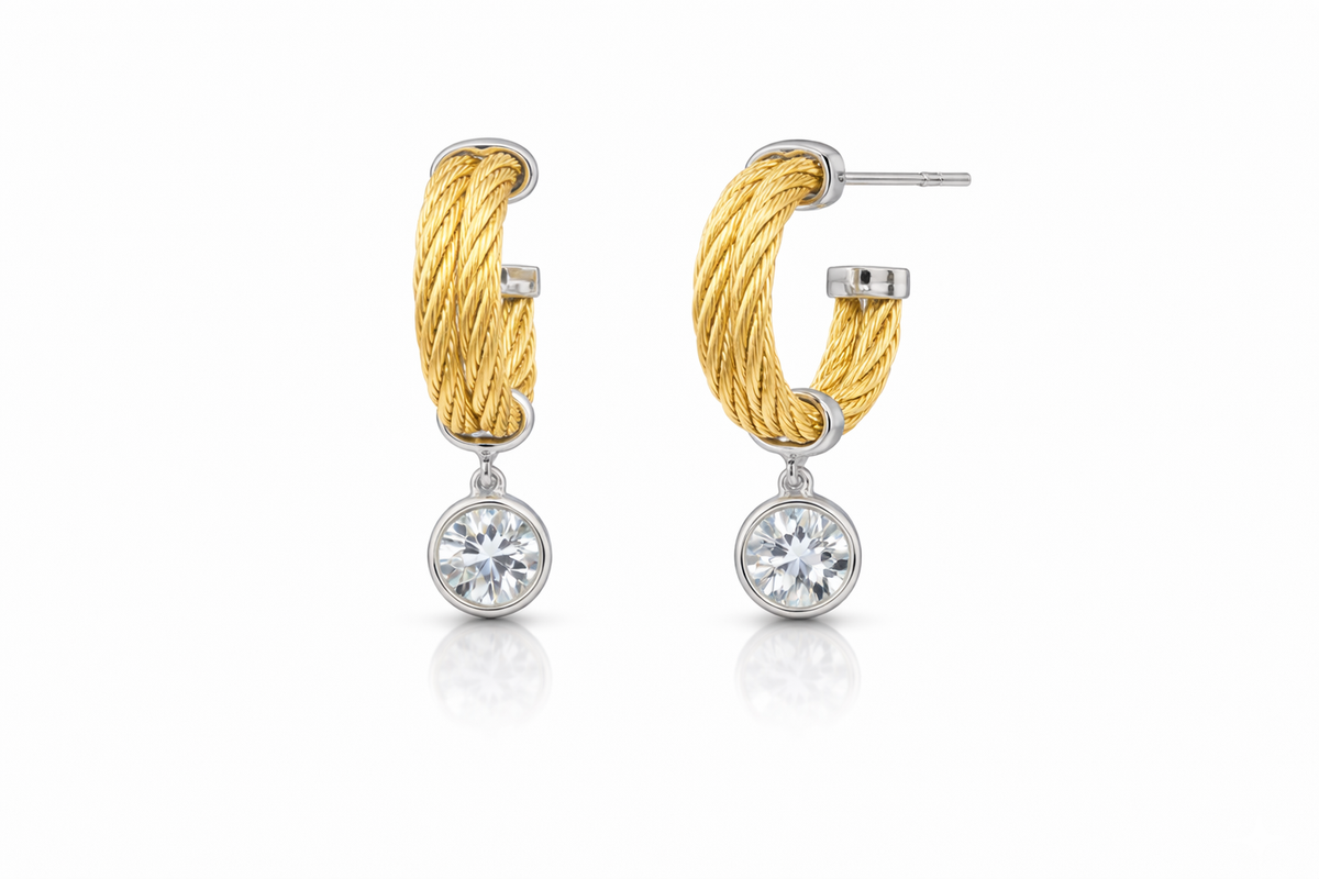 ALOR HALF HOOP DIAMOND DROP EARRINGS