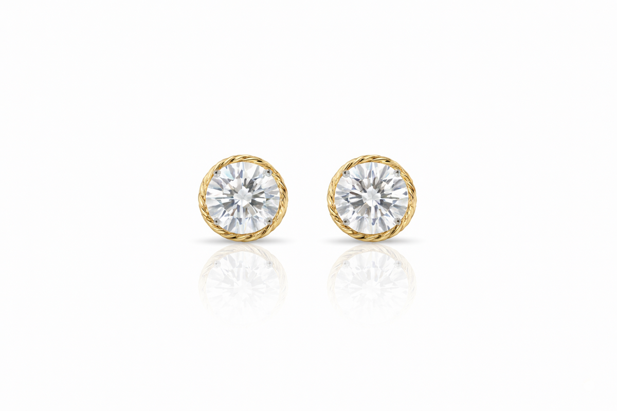 ALOR DAY DIAMOND TWO TONE CABLE FRAME STUD EARRINGS