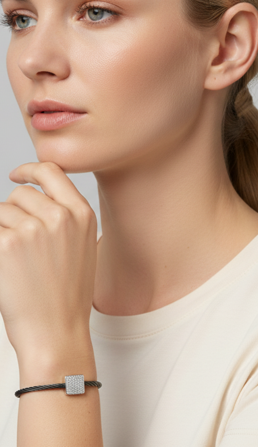 ALOR Square Disc Diamond Bangle