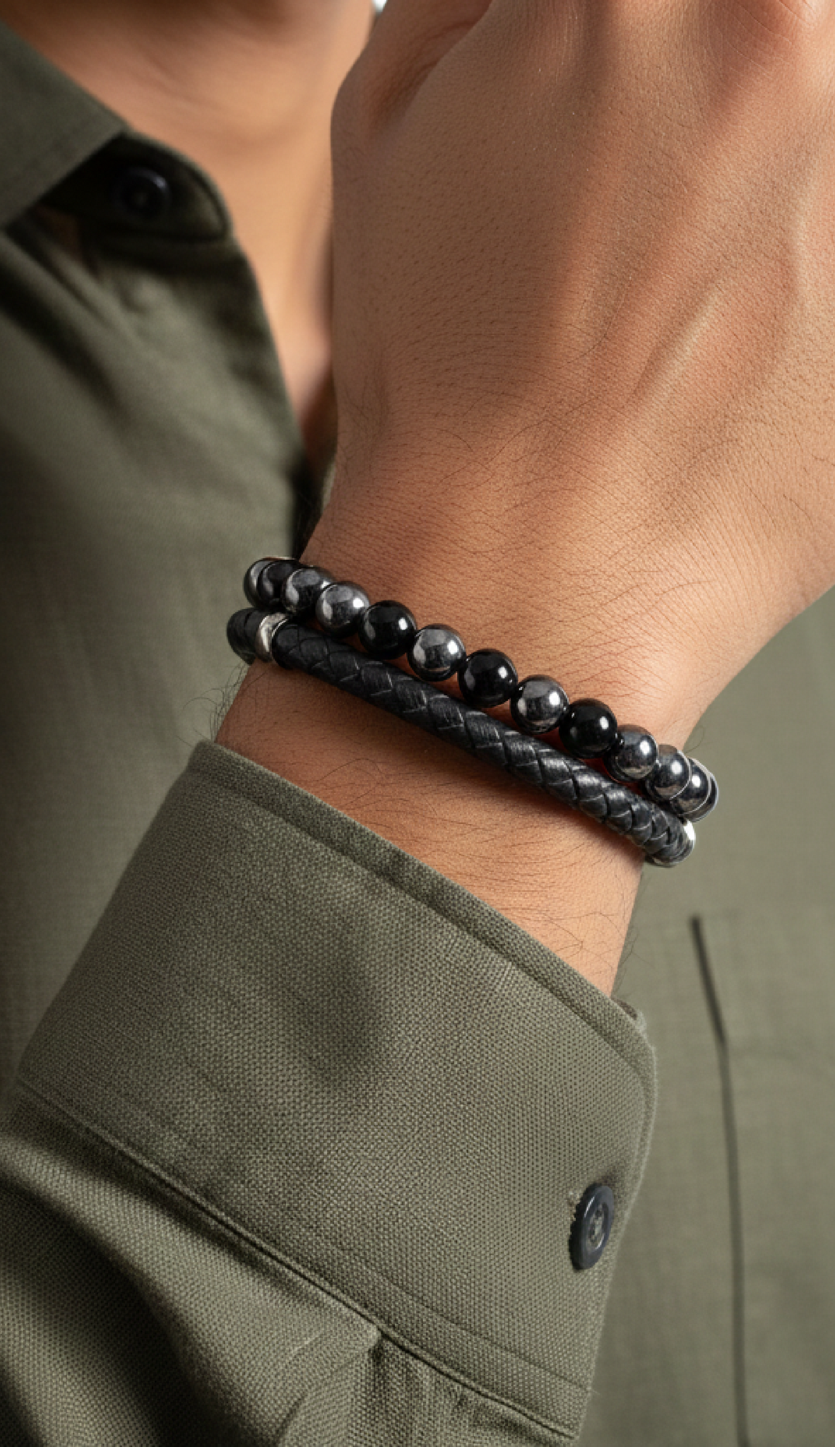 ALOR Men's Gemstone Bead Leather Bracelet