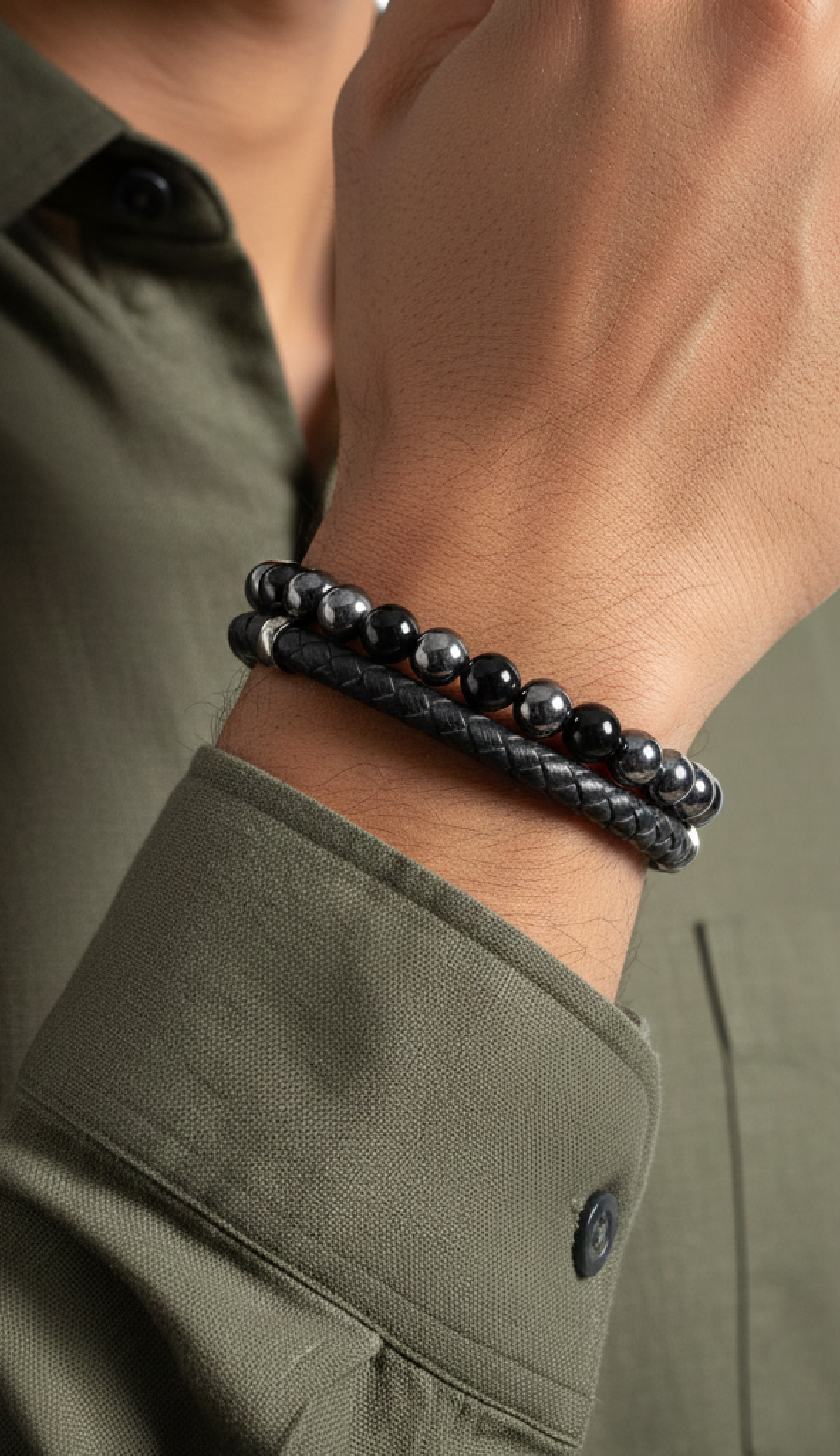 ALOR Men's Gemstone Bead Leather Bracelet