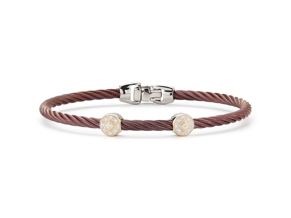 Burgundy Cable Essential Stackable Bracelet with Double Round 